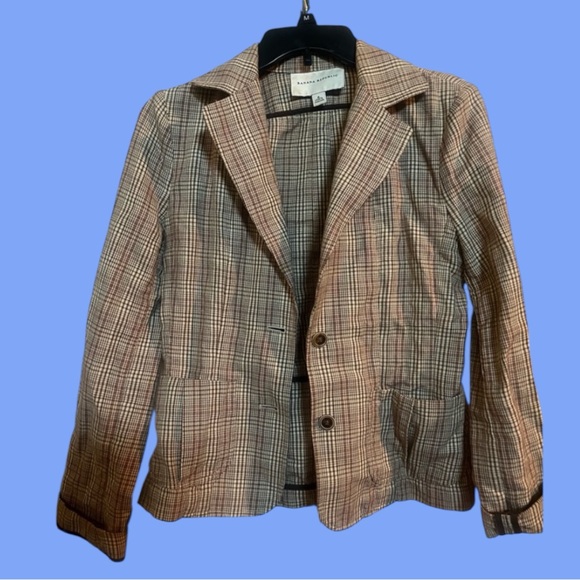 BANANA REPUBLIC Brown Tan Blazer Classic Plaid Suit Jacket- perfect staple - Picture 2 of 11